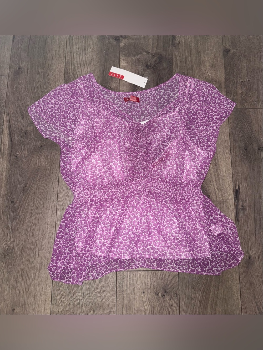 ELLE Lilac Floral Peplum Short Sleeve Blouse